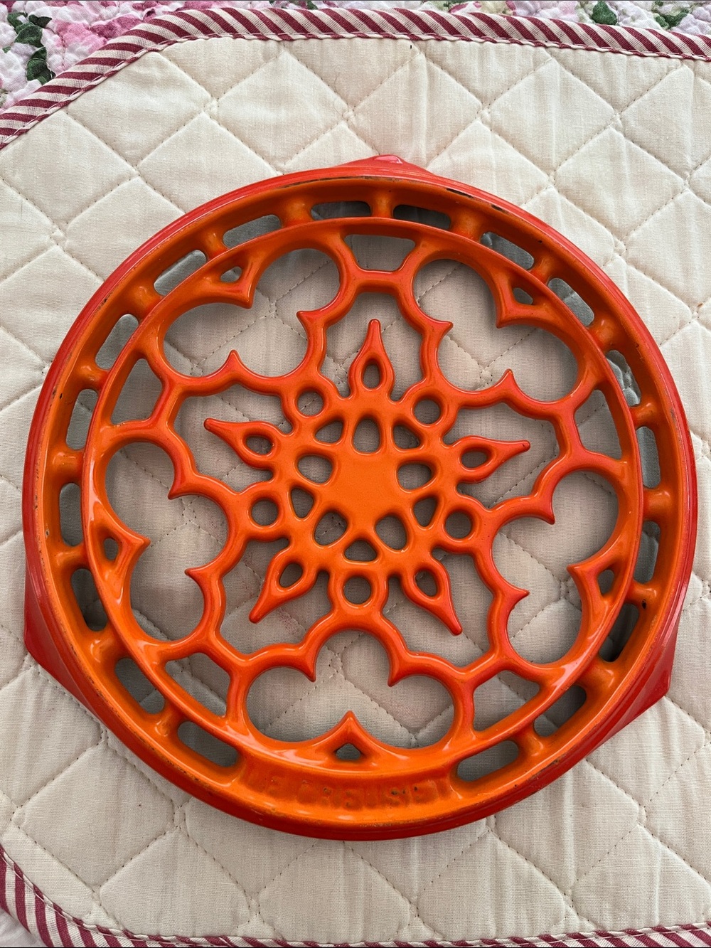 Le Creuset Red Orange Cast Iron Trivet vintage
